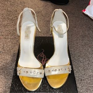 White and Gold Vintage Y2k Baby Phat heeled sandals